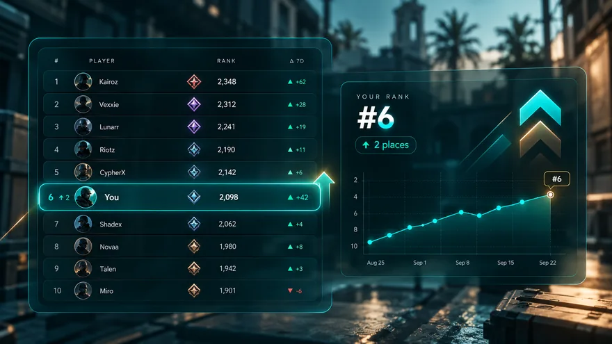 A Nexus leaderboard with a player moving up the rankings.